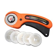 45mm圓滾刀 裁布輪刀 28mm皮革切割刀 手柄滾輪刀 地毯拼布刀配刀片, 1個, 45MM橙色滾刀+5刀片盒裝