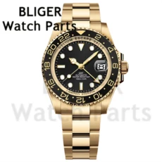 옐로우 골드 스틸 다이버 SEA 손목시계 40mm/43mm GMT NH34A 식 남성호환 오이스터 스트랩 회전 베젤 Reloj