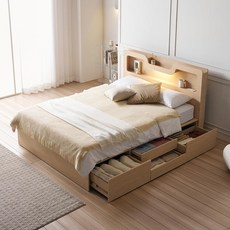 상일리베가구 호텔 메이든 LED 수납 침대+독립 매트리스 세트 SSQK, 메이플