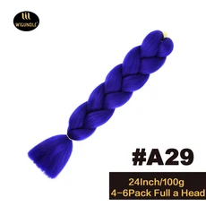 긴 보라색 24인치 점보 브레이드 익스텐션스 합성 브레이딩 헤어 아프로 옴브레 컬러 카네칼론 헤어 어린이, 01 24인치, 01 1개/묶음, 48 A29