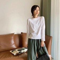240g 白色打底衫女內搭不透圓領 長袖T恤 修身純棉上衣