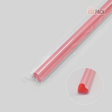 유즈팩 하트 핑크 스트로우 12x21 버블티용 개별포장 50개, 1개