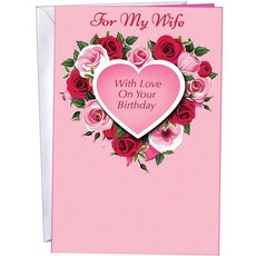 Chuck's Card-O-Rama - 아내 생일 카드 - 미국에서 제작 - 대형 카드는 25.4 x 19.7cm(10 x 7.75x2.54cm)까지 열립니다 - 매우 튼튼한