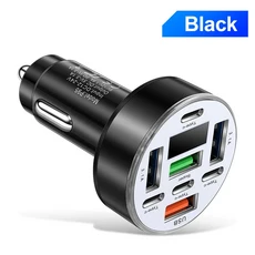 1Pcs 자동차 충전기 40W 4USB + 4PD 고속 알루미늄 합금 12-24V 디지털 디스플레이 모바일, 01 Black