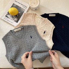 嘟嘟家 兒童背心 男女童針織馬甲 春款潮牌刺繡V領麻花馬夾 女童洋氣針織背心