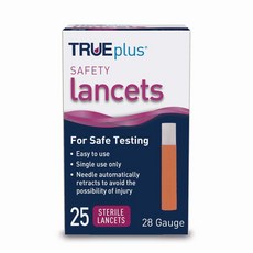 TRUEplus 일회용 안전 랜셋 멸균 혈액 랜싯 28g 4cm 100개, 25 Count