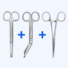 의료용 베이직 3종 일자 시저 가위 + 거즈 붕대가위 + 곡선 캘리 14cm 세트, 3개
