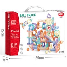 積木玩具E8K 兒童DIY百變拼插滾珠積木，多彩立體滾珠軌道拼裝積木玩具, 1個, 126Pcs（彩盒微凹、已折扣、可自用）