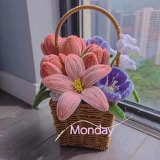 모루장식 해바라기 꽃바구니 웨딩 캐릭터 노란색 철사, 퍼플 포피 튤립