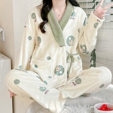가을겨울 두꺼운 산후 보온 기모노 임산부 잠옷 여산모 수유 산후복