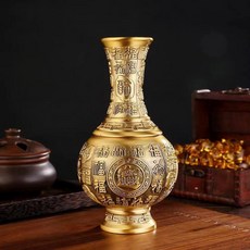 黃銅浮雕花瓶 招財百福 銅製 佛具/神桌擺飾, 口徑4高15.5重約450剋