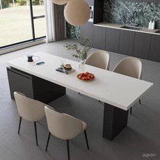 意式巖闆島臺餐桌，伸縮小戶型餐廳中島，多功能廚房客廳家用，臺灣熱銷, 2米巖板島臺【巖板內置鋼架】,【公牛升降插座款】