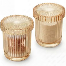 레조미익 2팩 유리 큐팁 홀더 디스펜서 뚜껑이 있는 욕실 캐니스터 약병 면봉용 베니티 메이크업 액세서리 보관 정리함 면봉 패드 치실 픽 앰버, Amber, 2 Pack