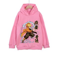 귀멸의칼날 아크릴스탠드 귀칼 장식 Demon Slayer Zenitsu Anime 코튼 후드 티 아동용 3-12 소년 소녀 유니섹스 풀오버 스웨트 코스프레 의상, [08] 100, [01] 핑크