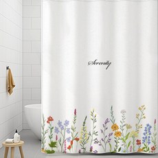 코팅블루 설치쉬운 무타공 방수 욕실 샤워커튼+커튼링세트, 1세트, 10.꽃잠