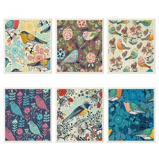 스웨덴 주방 접시 천 주방 타월 재사용 가능한 스폰지 클리닝 천 물티슈 흡수성 접시 천 빠른 건조 세탁 가능한 장식 티 타월 냄새 방지 바 핸드 타월 6개 (블루 크리스마스), Bird