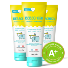베베치카 국내최대 고불소1450 어린이 아기 불소 치약 무맛 무향, 3개, 60g