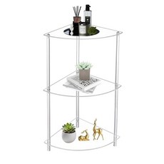 AHANDMAKER 투명 아크릴 코너 테이블 길이 29.5cm(11.6인치) x 너비 29.5cm(11.6인치) x 높이 65cm(25.6인치) 팬 모양 모던 사이드 테이블 경, AHANDMAKER 투명 아크릴 코너 테이블 길이 29