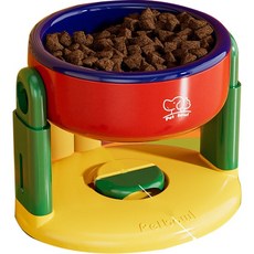 可升降 護頸椎 寬口防灑 穩固吸盤 可水洗 寵物餵食碗, 紅藍黃綠拼接, 1個