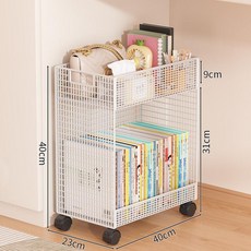 꾸꾸상점 2단계단식책꽂이 수납 책장 선반 바퀴, 1단, 화이트 2단 40cm 이동식 - 거친 망