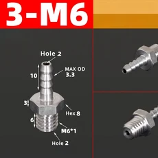 M3 M4 M5 M6 M8 M10 M12 미터법 남성 3 4 5 6 8 12mm 호스 바브 니플 304 스테인레스 스틸 파이프 피팅 공, 19 3-M6