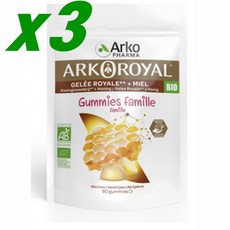 Arkopharma 아코 파마 유기농 로얄 젤리 구미 패밀리 60개입 x 3 어린이 영양제 보충제 성인섭취가능, 3개, 60정