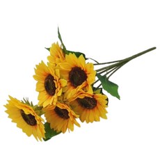 포인트 인조 화초 노란빛 1P 54cm 13cm 7송이 해바라기 모형 화병 꽂이 장식, 1개