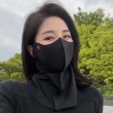防曬口罩 護頸長款 冰絲面罩 全臉防曬, 1個, 半罩-黑色