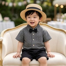 몽실이 클래식체크 셔츠보타이 상하복