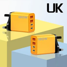 호환120W 멀티포트 충전기 USB C 고속 QC3.0 갤럭시 S24 아이폰 16 15 14 샤오미 포코 F5 여행용 벽면 플러, 05 Yellow UK
