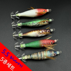 MEN피싱 수평 미니 드롭퍼 에기 MINI EGING 국방 닭새우에기 축광 스몰 에기, 1세트, 5개입