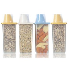 이지앤프리 도어포켓 사각 잡곡통 1.25Lx4개 환경호르몬없는 비스프리(BPA FREE) 냉장고정리용기 2중차단커버 냉장고 씨리얼통 시리얼통 미니쌀통 밀폐사료통 곡물지킴이 보관용기, 잡곡통 노랑 4개