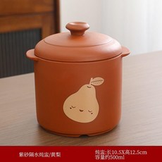紫砂烤梨專用陶瓷燉罐商用炭烤梨罐烤箱隔水瓦罐雙蓋煨湯燉盅傢用 W M C U D, 1個, 紅雙耳梨罐550毫陞