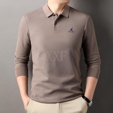 2024秋季新款男士長袖POLO衫，純棉翻領商務休閒刺繡T恤