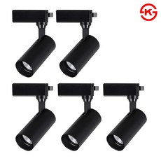 LED 레일등 10W 블랙바디 원통 등기구 스포트조명 각도조절 집중형 플리커프리, 5개, 흑색바디 전구색(노란빛)