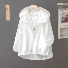 輕薄透氣防曬外套 女 夏季連帽寬鬆防曬開衫, 白色,XL 60.0-80.0公斤  卡碼拍小