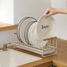 핸들 화이트우드 접시 그릇 정리대, 화이트우드핸들, 1개