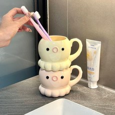 高顏值可愛章魚陶瓷漱口杯家用衛生間洗漱杯子情侶刷牙杯兒童牙缸, 1個, 章魚漱口杯--粉色+黃色一對