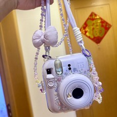 mini12透明外殻 instax拍立得mini12水晶硬殼 相機保護殼, 1個, 紫白短繩+布蝴蝶結+紫色泫雅風斜挎繩