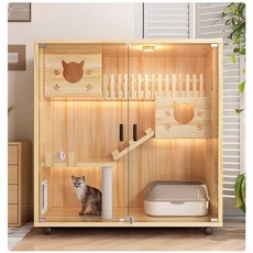 實木貓別墅貓屋貓舍家用室內自由空間貓咪房子一體貓籠子 27b, 包郵到家自己安裝,大理石紋150*120*60太空艙款, 1個
