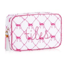 Sanwuta 지퍼가 달린 마작 타일 백 마작 보관 파우치 타일 보드 게임 피스 게임 파티 여행 모임 액세서리용 마작 가방 21.6 x 14 x 8.9cm(8.46 x 5., 리본, 핑크