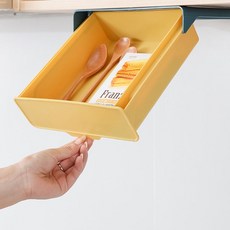 주방 상부장 접착 서랍 다용도 수납 틸팅 디자인 수납함 책상밑 접착 서랍 공간활용 트레이, 01.옐로 그린-대형, 1개