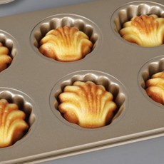 마들렌 베이킹틀 6구 홈베이킹 과자 반죽 제과 제빵 스텐 손잡이, 1개