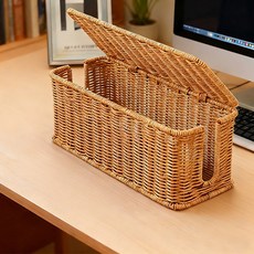 지칸디 베이직 라탄 멀티탭 정리함 박스 전선정리함 장식 케이스, 나무색, 1개