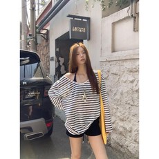 防曬罩衫 條紋斜肩上衣 兩件套 韓版夏季女裝, 單防曬罩衫,L 建議52.5-57.5公斤