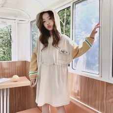 빠빠야네 키즈 주니어 여아 헤이걸 캐주얼 반집업 후드 원피스 봄가을