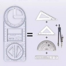 투명 아크릴 제도 측정 도구 세트 삼각 자 반원 각도자 직선 눈금자 중심 눈금, 1개