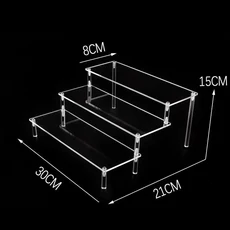 투명 아크릴 및 솔리드 우드 패널 기둥 디스플레이 스탠드 향수 자동차 모델 1-5 단 보관, 3-30x8cm