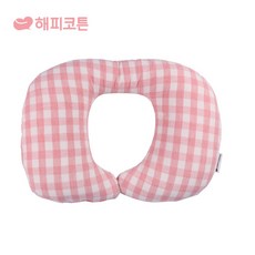해피코튼 아기 목쿠션 자동차 유모차, 파스텔체크 핑크