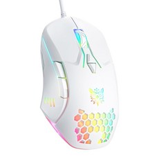 유선 PC 게이밍 마우스: 고정밀 센서 RGB 백라이트 조절 가능한 DPI 7 버튼 프로그래밍 가능 윈도우/맥/리눅스/크롬-화이트에서 오피스 및 게이밍용 에르고노믹 마우스, White, 1개, 화이트
